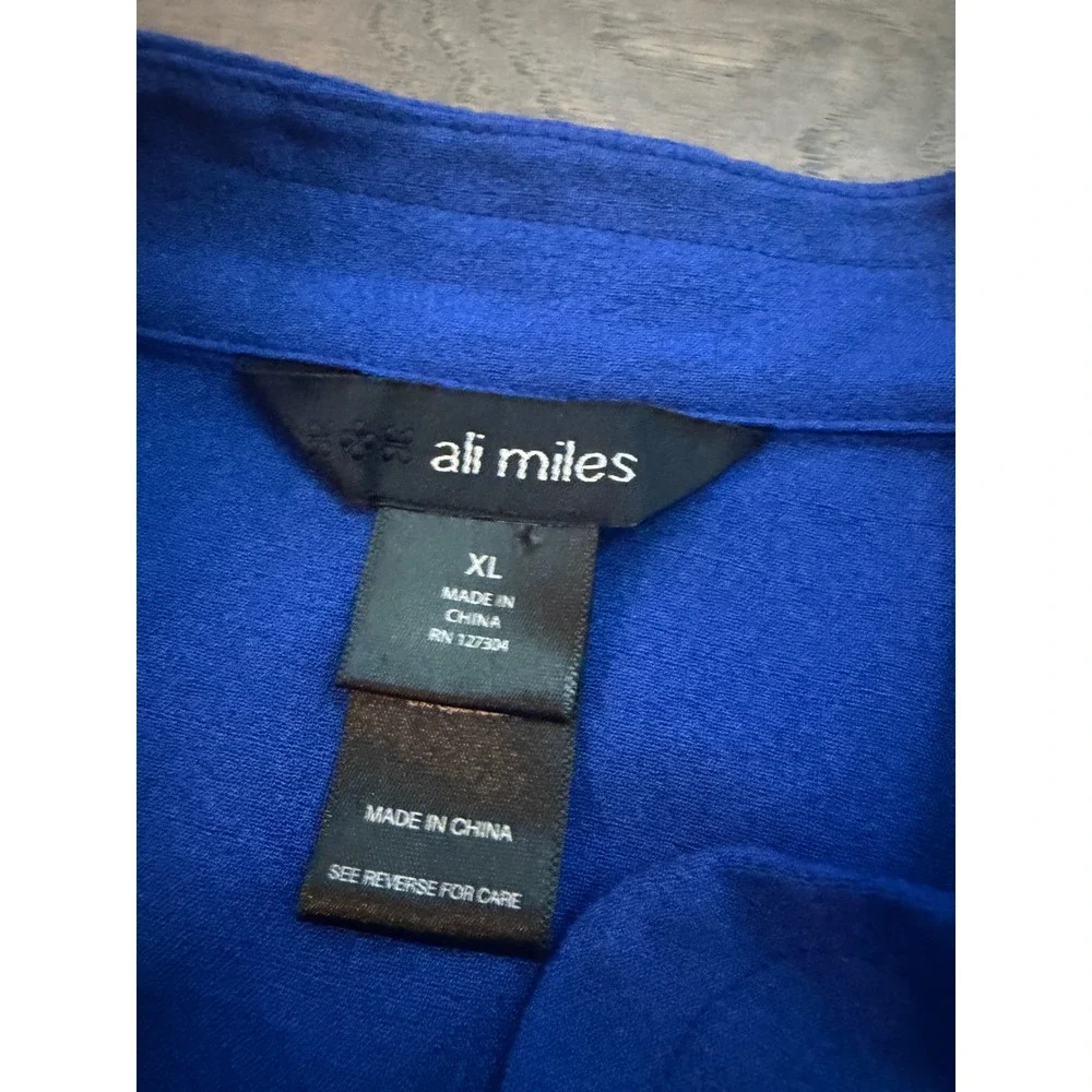 Ali Miles Blouse Womens XL Blue Polyester Solid Mandarin Collar Toggle Tunic Top